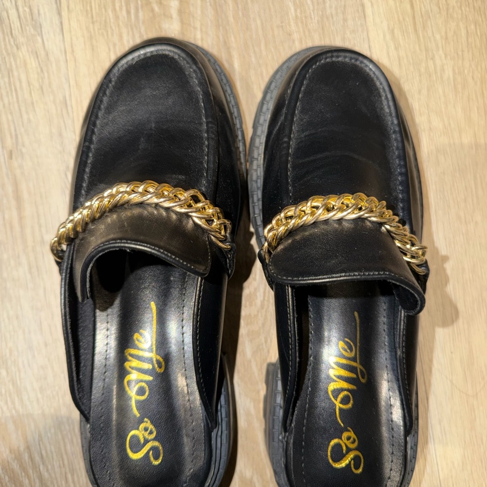 Black Loafers with Gold Chain